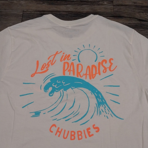 Chubbies Lost In Paradise Vacation T-shirt Mens L White Graphic Logo Shirt - Picture 2 of 7